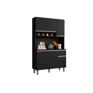 Kit Cozinha Compacta Márcia 105 Cm Com 6 Portas E 1 Gaveta Preto Fosco