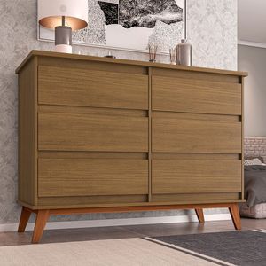 Cômoda Para Quarto Londres 6 Gavetas - Amêndoa - Cor: Marrom