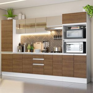 Armário Smart 100% Mdf 300cm com Balcão e Tampo Branco