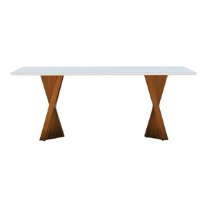 Mesa De Jantar Gus 200x100cm Tampo Mdf Laqueado Com Vidro - Amêndoa Off White