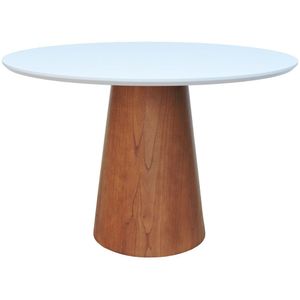 Mesa De Jantar Base Cone Laminado Cinamomo Amêndoa Tampo 120 Laqueado Branco