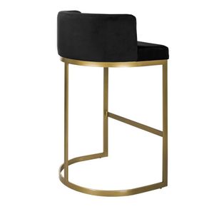 Banqueta Alta Estofada Estrutura Aço Carbono Belly Ii Base Dourada 75cm Suede Preto