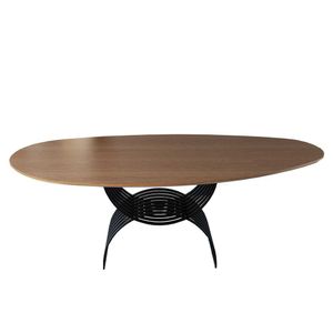Mesa De Jantar Tampo Organico Cor Nozes Base Aço Carbono Valence Preto