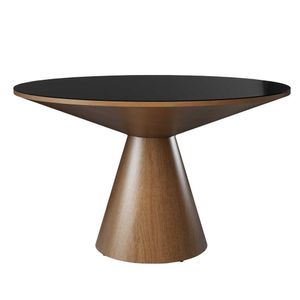 Mesa De Jantar Madri Cone Chanfrada Redonda Nozes 1.40 Cm Vidro Preto