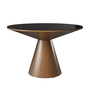 Mesa De Jantar Madri Cone Chanfrada Redonda Nozes 1.20 Cm Vidro Preto
