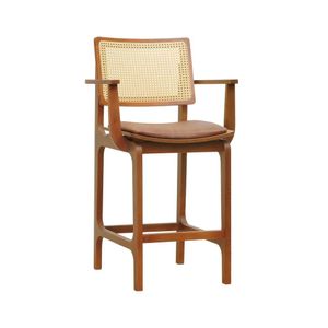 Banqueta Alta Bistrô Gus C- Braços - Amêndoa Estofado Corano Marrom Mescla