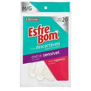 Pack De Luvas Vinílicas Descartáveis Esfrebom Branca 20un - Bettanin