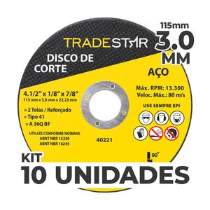 Kit C- 10 Disco De Corte Metal 115x3,0 Mm Furo 22-23 Mm