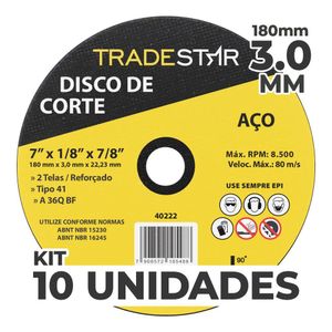Kit C- 10 Disco De Corte Metal 7 180x3,0 Mm Furo 22-23 Mm