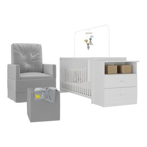 Berço Cômoda Com Poltrona De Amamentação E Puff Meu Bebê Multimóveis Mp4078 Branco/cinza Branco/cinza