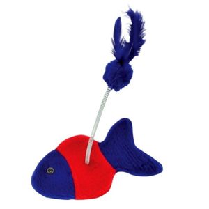 Brinquedo Arranhador Peixe Azul Com Pompom E Pena Para Gato