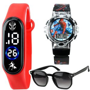 Relogio Preto Digital Homemaranha + Sol Oculos Uv Protecao Resistente Qualidade Premium Vermelho
