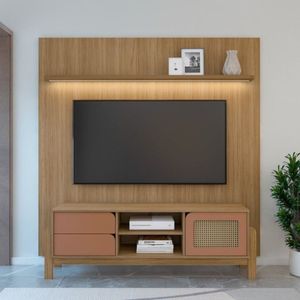 Rack Com Painel Ripado Para Tv Até 75 Pol Canadá Liverpool Carvalho/terracota