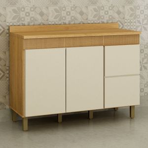 Balcão Para Cozinha 120cm 3 Portas 2 Gavetas Dakota Cinamomo/off White
