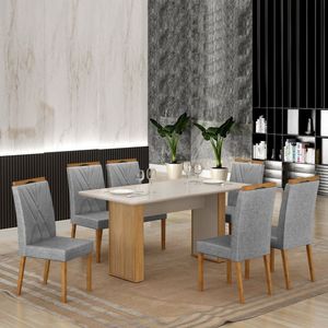Conjunto Mesa Julia 160cm Com 6 Cadeiras Lara Cinamomo-off White-prata Linho