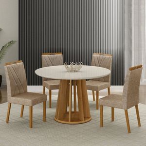 Conjunto Mesa Rose Com 4 Cadeiras Lara Cinamomo-off White-bege Linho