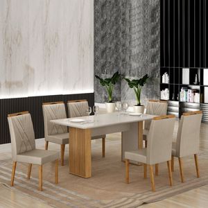 Conjunto Mesa Julia 160cm Com 6 Cadeiras Lara Cinamomo-off White-bege