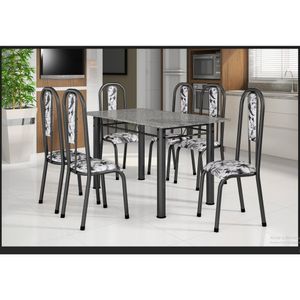 Conjunto Mesa Tubular Com 6 Cadeiras Atenas Tubos Prata Martelado-estofados Fundo Branco E Flo