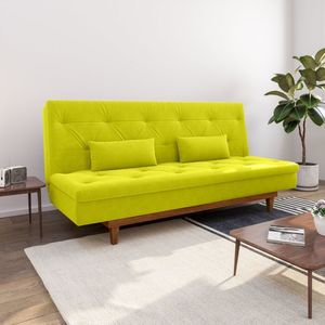 Sofá Cama 3 Lugares Em Suede Tokio Yescasa Amarelo-mel