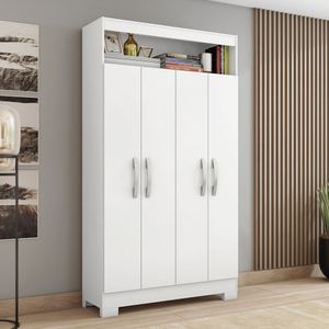 Armário Multiuso Com 4 Portas E Nicho Com Prateleiras Internas Branco New-rosa
