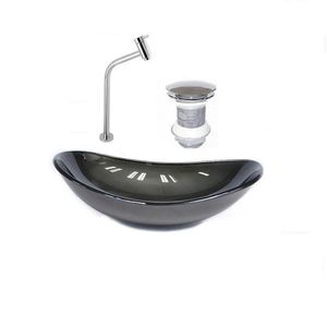 Conjunto Cuba De Vidro Com Torneira E Válvula Para Lavatório Oval 38cm Ouro Envelhecido