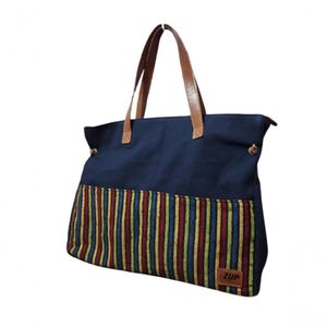 Bolsa Feminina De Lona E Tecido Jacquard Cor Marinho