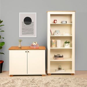 Conjunto Home Office 1 Armário 2 Portas 1 Estante Para Livros Ananda Cabecasa Madeiramadeira Off White-mel