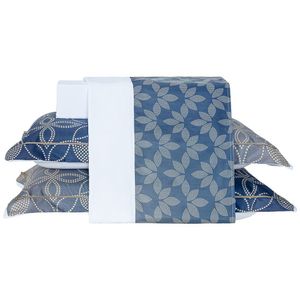 Jogo De Cama Lençol Arabesco Azul Marinho/branco Casal Padrão 04 Peças - Percal 200 Fios