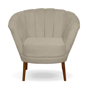 Poltrona Cadeira Pétala Flor Decorativa Suede Bege