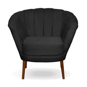 Poltrona Cadeira Pétala Flor Decorativa Suede Preto