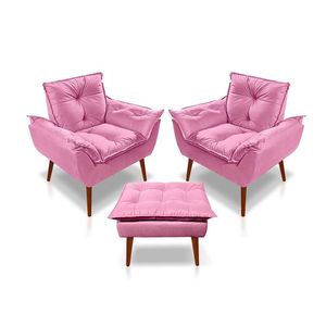 Kit C/2 Poltronas Opala + 01 Puff Opala Elegante Suede Rose