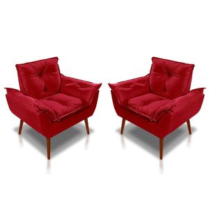 Kit C/ 02 Poltronas Opala Luxo Suede Vermelho