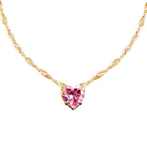 Colar Feminino Aço Inox Ouro + Pingente Strass Rosa Presente Qualidade Premium Delicado Moda Coração