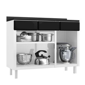Balcão De Cozinha De Aço Triplo Telasul Star New Com Tampo Branco/preto