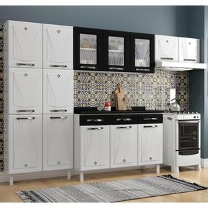 Cozinha De Aço Completa Telasul Star New Com Vidro E Balcão Braco/preto