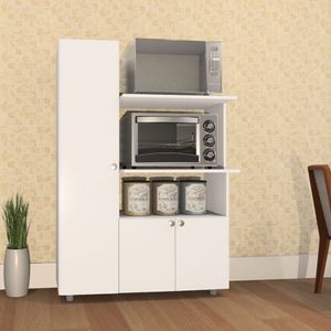 Armário De Cozinha Multiuso âmbar 3 Portas Forno E Micro Branco