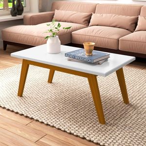Mesa De Centro Com Pés Em Madeira Prism Branco Acetinado - Patrimar