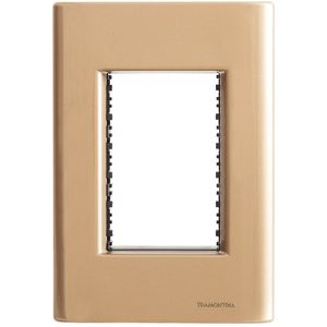 Placa 3 Postos 4x2 Tramontina Giz Ouro Metalizado Suporte Tramontina