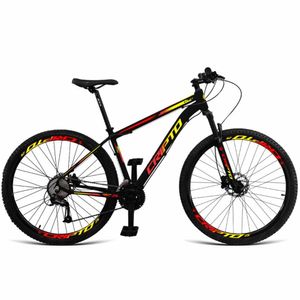 Bicicleta Aro 29 Cripto 24 Marchas Shimano E Freios A Disco - 21" Preto-amarelo E Vermelho