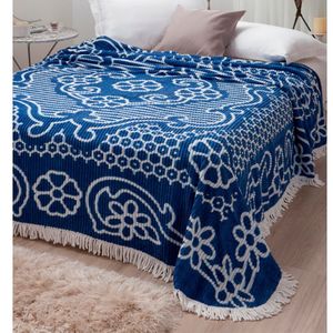 Colcha Casal Chenille Canelada Bruna Azul E Branco Jolitex