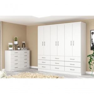 Guarda-roupa Casal Bergamo 6 Portas 9 Gavetas - Branco Branco