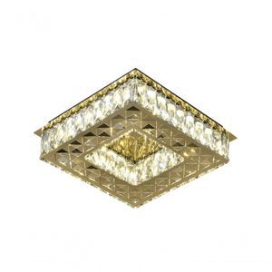 Plafon Quadrado Metal Dourado E Cristal 35cm Led 28w 3000k 4000k 6000k Bivolt Sindora única