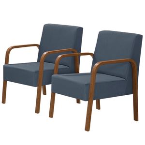 Kit 2 Poltronas Decorativas 1 Lugar Jade Braço Madeira D Salla Suede