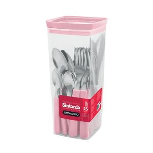 Faqueiro Em Inox Sintonia Com 25 Peças Simonaggio Rosa