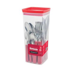 Faqueiro Em Inox Sintonia Com 25 Peças Simonaggio Vermelho