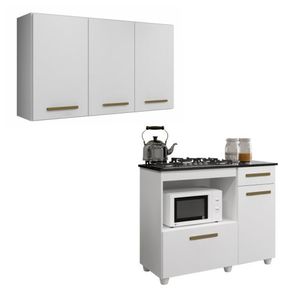 Conjunto Armário Aéreo 3 Portas E Balcão Para Cooktop 5 Bocas 2 Portas Branco