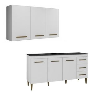 Conjunto Armário Aéreo 3 Portas E Balcão3 Portas E 3 Gavetas Branco