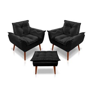 Kit C-2 Poltronas Opala + 01 Puff Opala Elegante Suede Preto