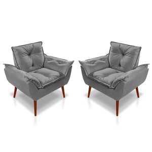 Kit C- 02 Poltronas Opala Luxo Suede Cinza Claro