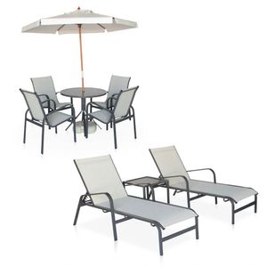 Conjunto 1 Mesa + 4 Cadeiras + 2 Espreguiçadeiras + 1 Mesinha De Centro - Graffite Com Tela Cinza